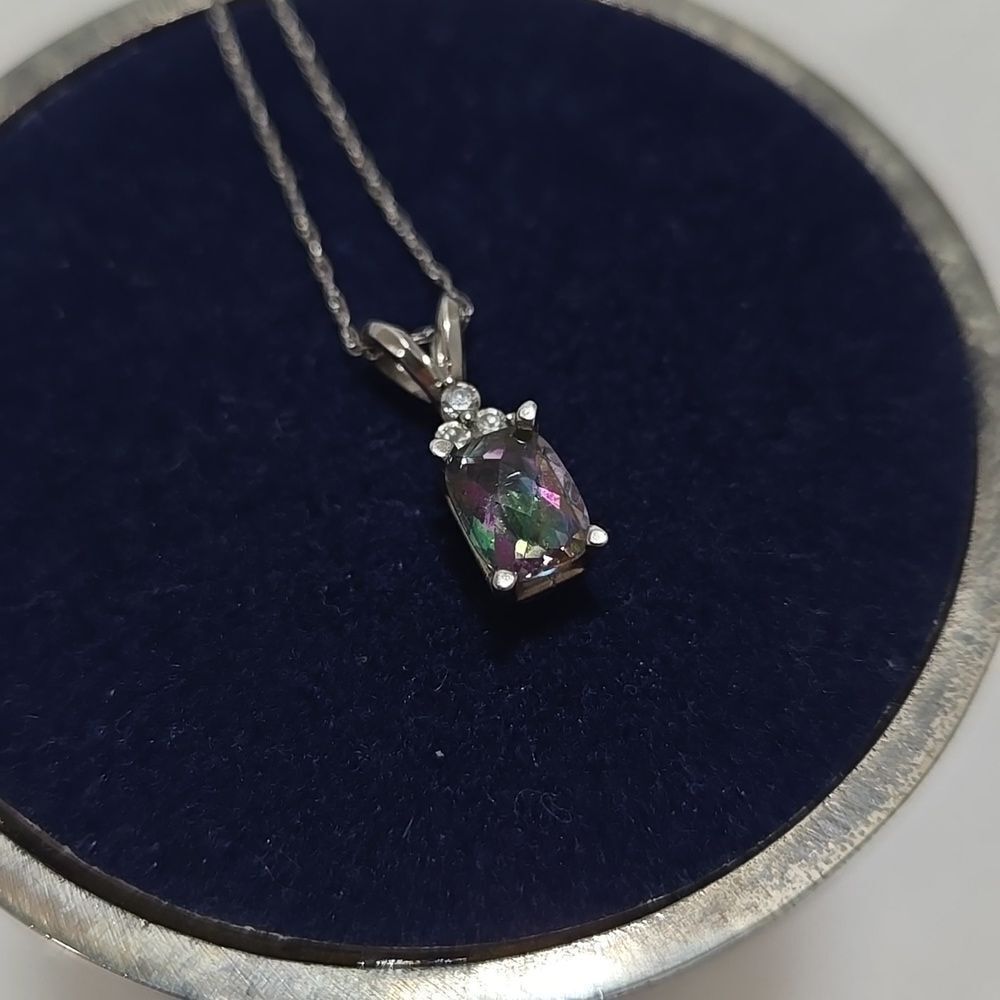 10k White Gold Mystic Topaz Necklace